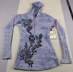 Caramel Shirt Womens Medium Purple Burnout Thermal Hooded Tunic Floral Print
